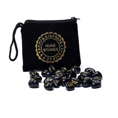 Set de rune din agat negru în săculeț de catifea