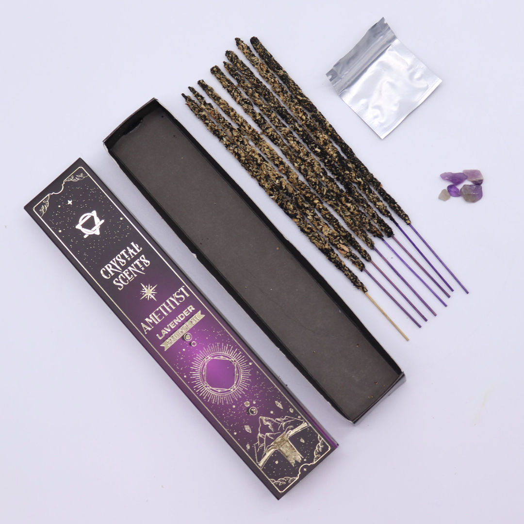 Pachet de Bețișoare Parfumate cu Cristal de Ametist – Lavandă, 8 bucăți + cristal