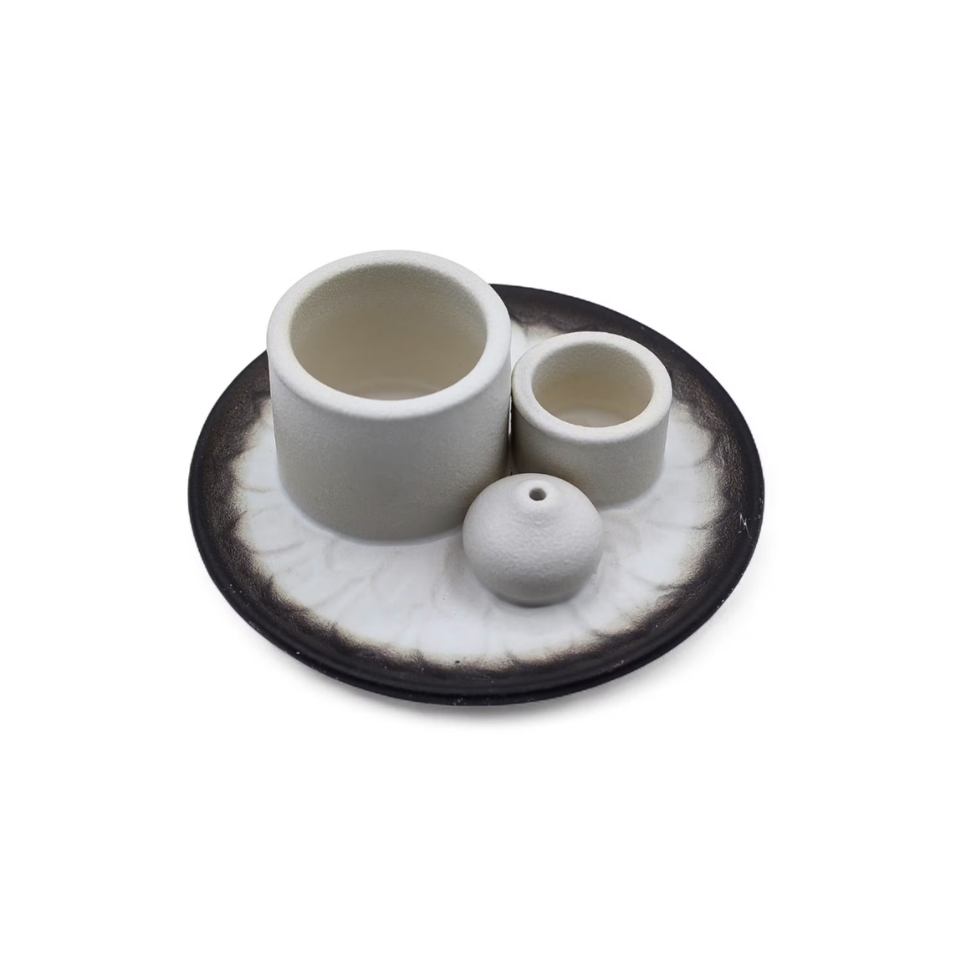 Suport din ceramică pentru Palo Santo, Salvie și Bețișoare Parfumate – Mandala, Alb și Gri