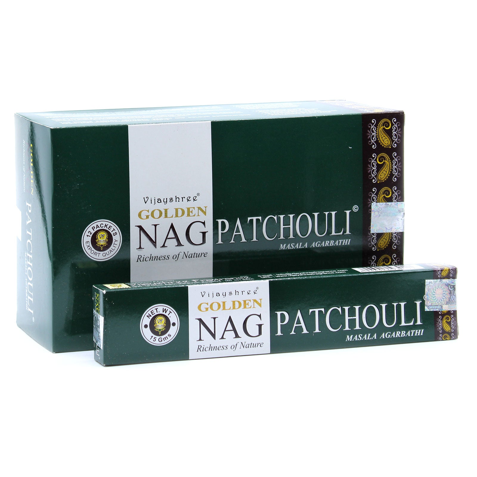Bețișoare parfumate Golden Nag Patchouli - tămâie naturală indiană fabricată manual