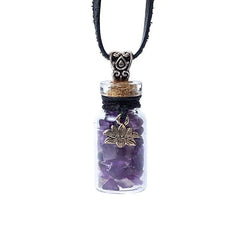 Pandantiv sticluță cu Ametist și Lotus pentru calm, claritate și transformare