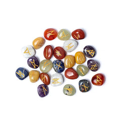 Set Oracol Rune 7 Chakre, pietre naturale calitate AA, în săculeț de catifea