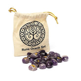 Set Oracol Rune din Ametist calitate AA, 25 rune în săculeț de bumbac