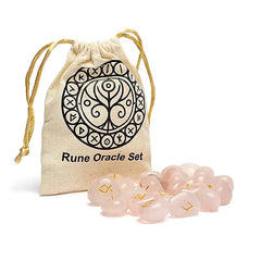 Set Oracol Rune din Cuarț Roz – 25 rune în săculeț din bumbac