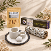 Set complet pentru purificarea casei cu salvie albă, Palo Santo, bețișoare și suport Mandala