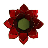 Suport roșu pentru lumânare Lotus Chakra 1, cu margine aurie, din scoici Capiz