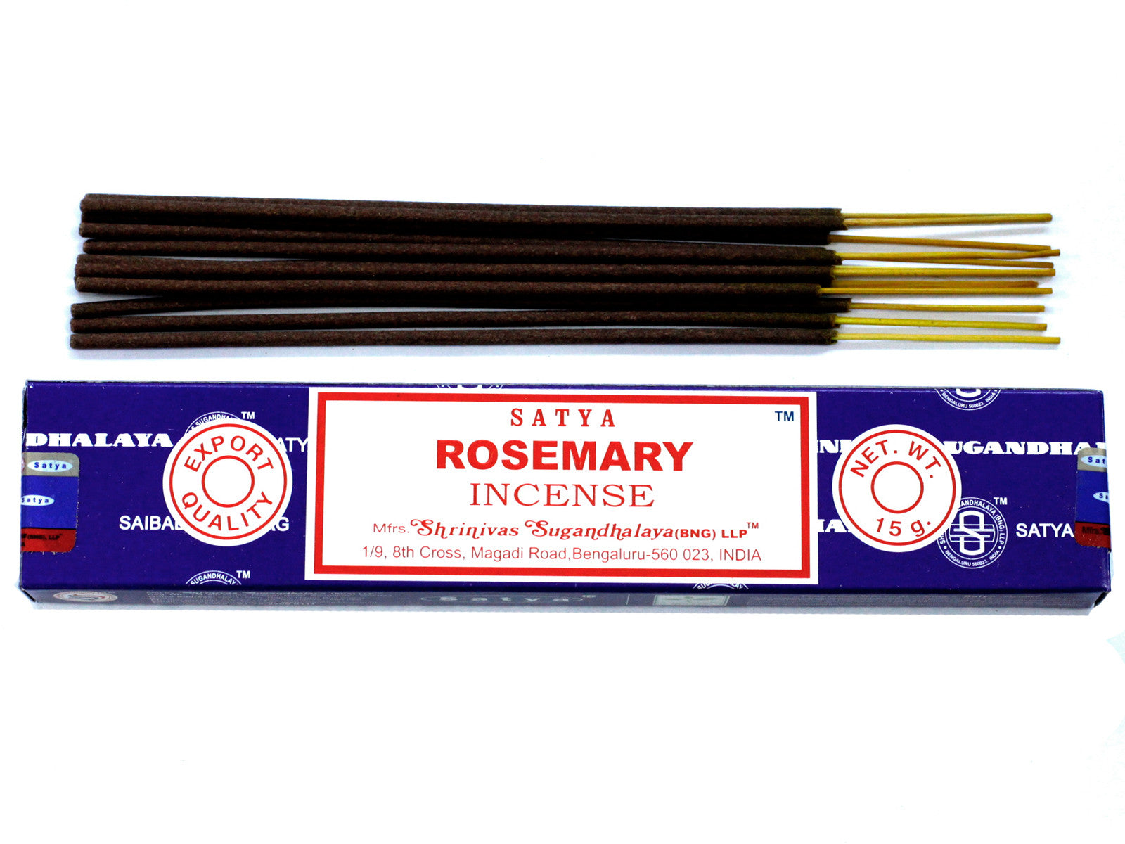 Tămâie Satya aromă de rozmarin 15g fabricată manual în India, pachet cu aproximativ 15 bețișoare pentru claritate mentală și ritualuri de protecție