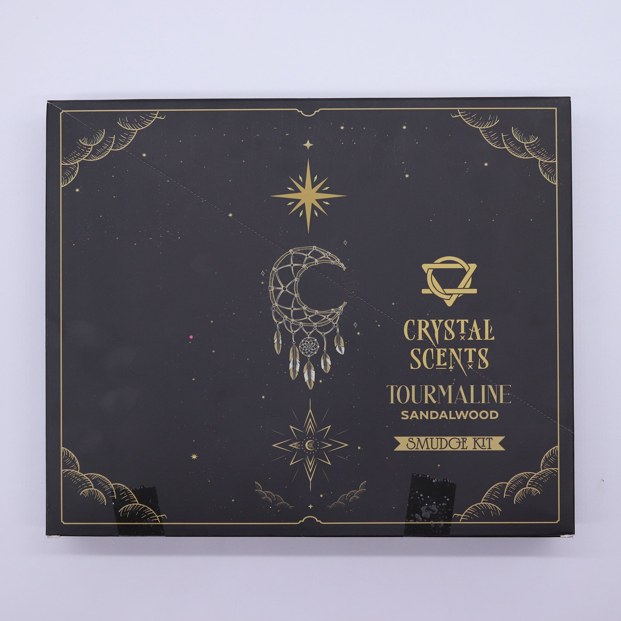 Set bețișoare parfumate cu lemn de santal și cristal de Turmalină pentru protecție energetică și purificare