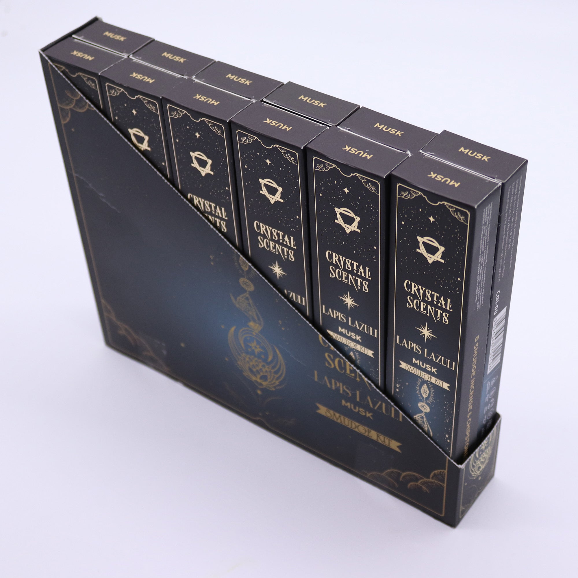 Set bețișoare parfumate cu mosc și cristal de Lapis Lazuli pentru meditație și claritate mentală