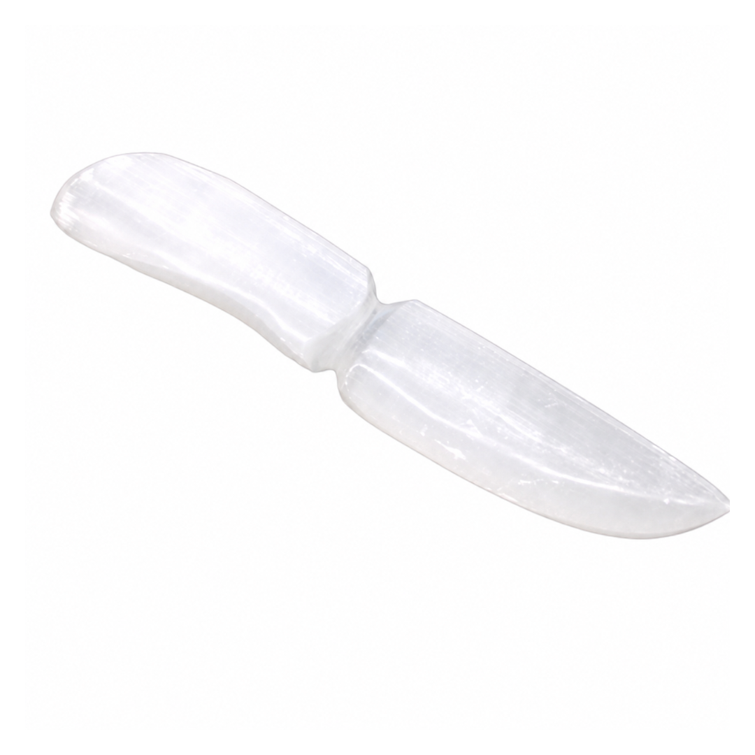 Cuțit ritual din Selenit pentru tăierea legăturilor energetice, 20 × 4 cm