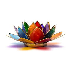 Suport pentru Lumânare Lotus Multicolor 7 Chakre și Margini Aurii
