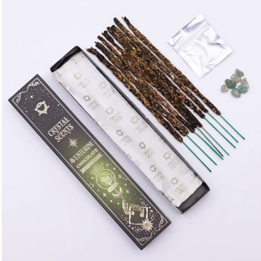 Bețișoare parfumate cu cristal de Aventurin – aromă de Ciocolată (8 bucăți)