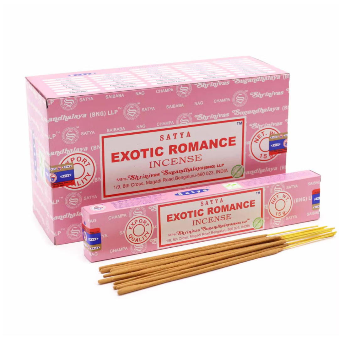 Bețișoare parfumate naturale, Satya Romantism Exotic, 15 g, aprox 15 bucăți 