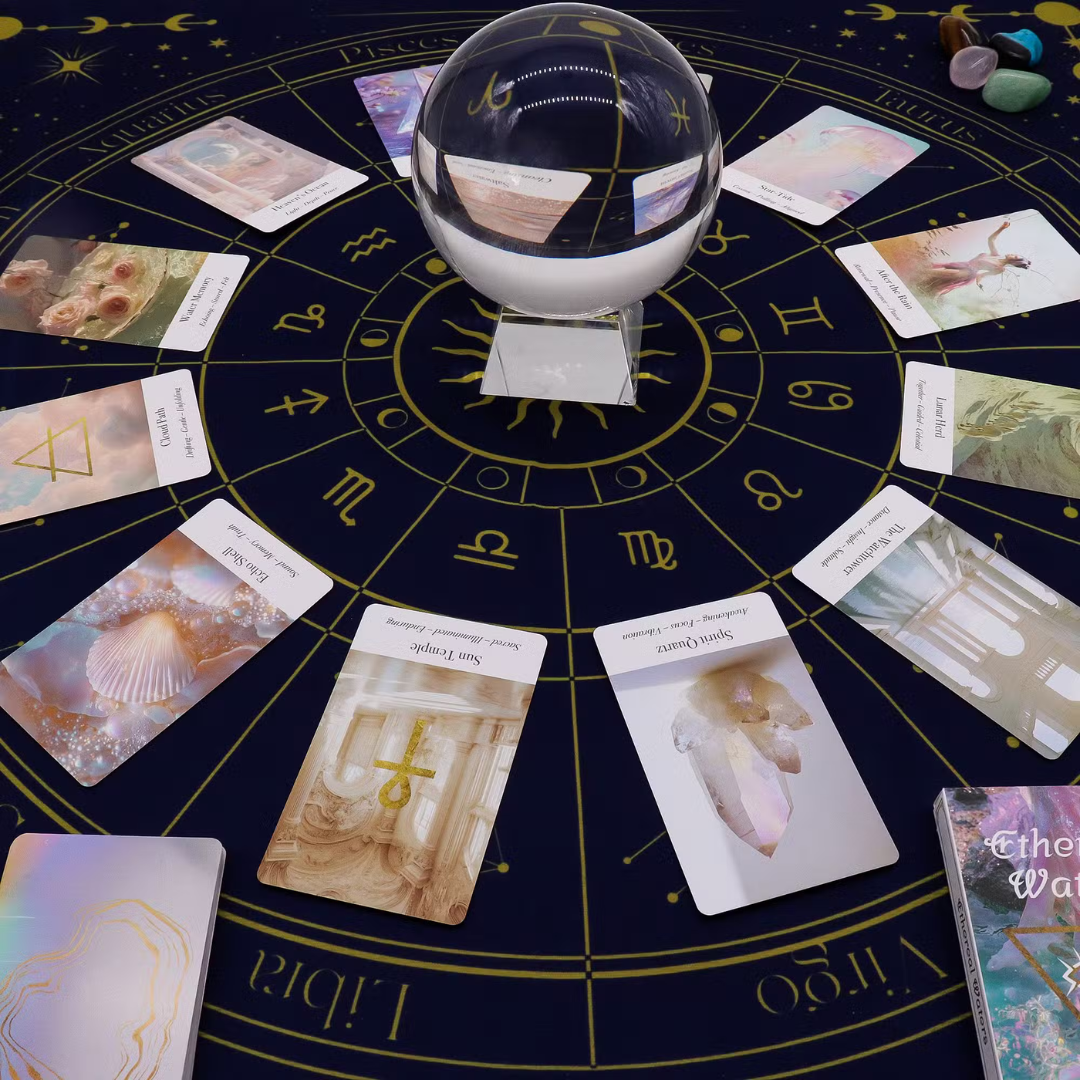 Pânză pentru Citirea Tarotului Zodiac, 75x75 cm, pentru etalări tarot și altar