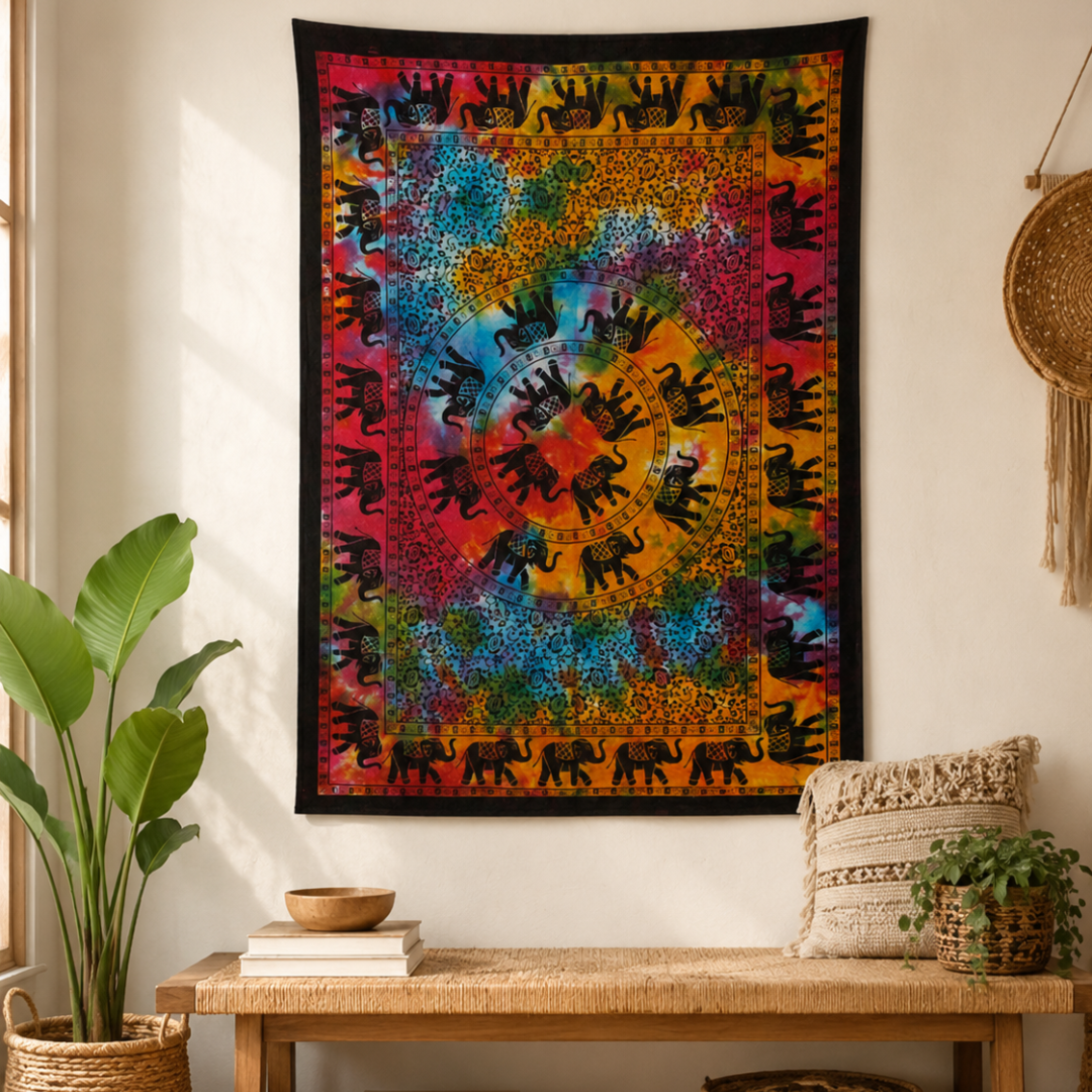 Pânză de perete Elefant Mandala pentru meditație, din bumbac, 78x112 cm