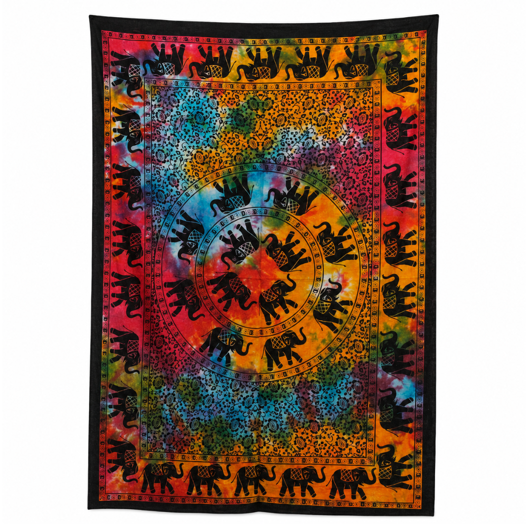 Pânză de perete Elefant Mandala pentru meditație, din bumbac, 78x112 cm