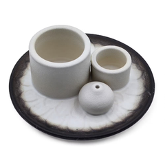 Suport ceramică, model Mandala alb și gri pentru Palo Santo, salvie și bețișoare parfumate
