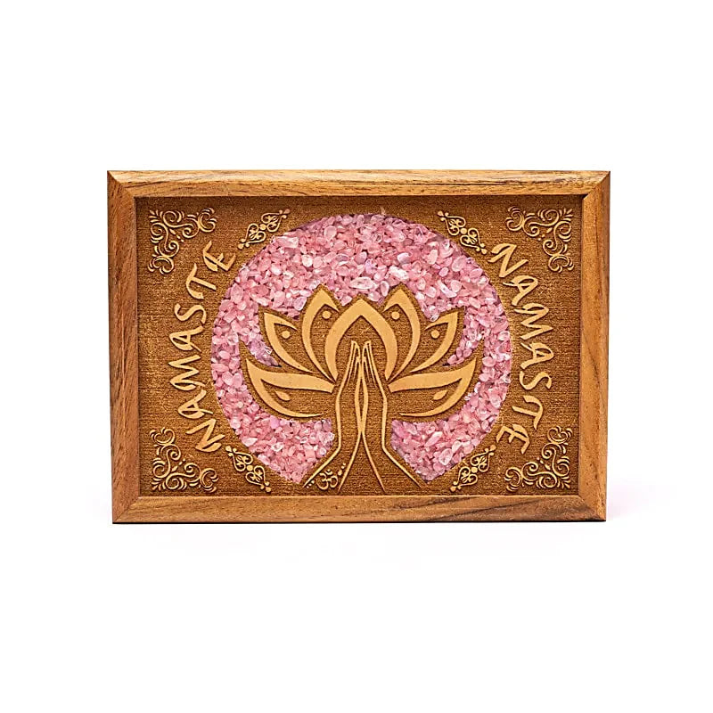 Cutie din lemn de mango pentru Tarot și Bijuterii - Namaste cu pietre de Cuarț Roz