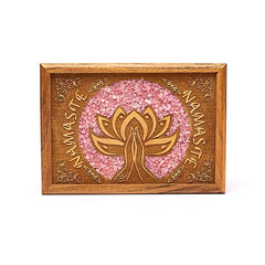 Cutie din lemn de mango pentru Tarot și Bijuterii - Namaste cu pietre de Cuarț Roz