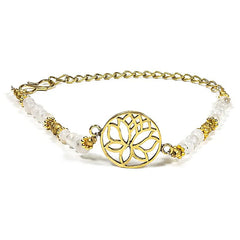 Brățară reglabilă cu Piatra Lunii, cu simbol Lotus pentru transformare și intuiție