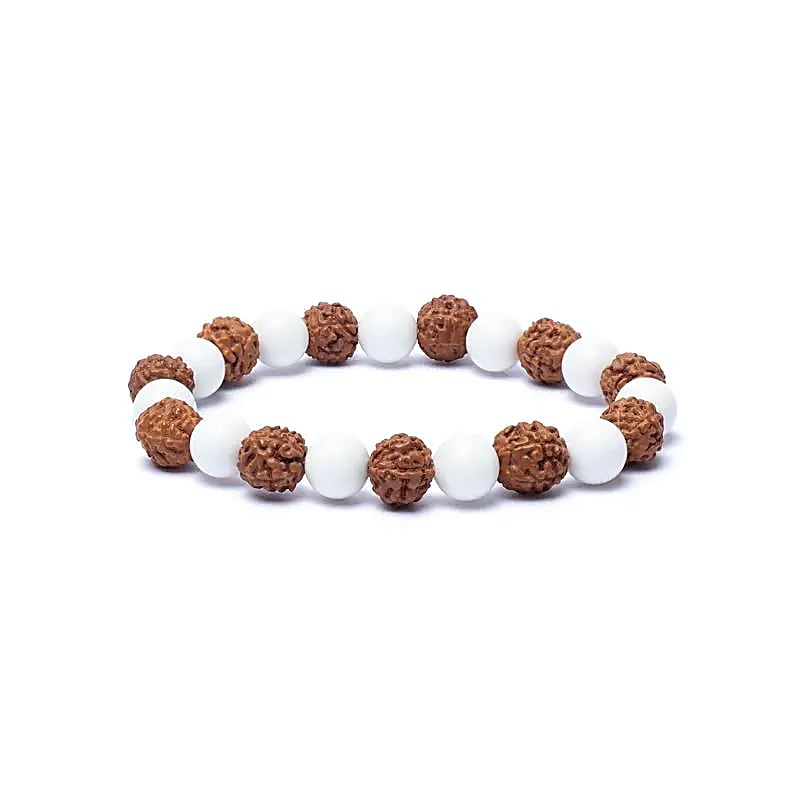 Brățară Elastică din Rudraksha și Pulbere Reconstituită de Scoică Conch
