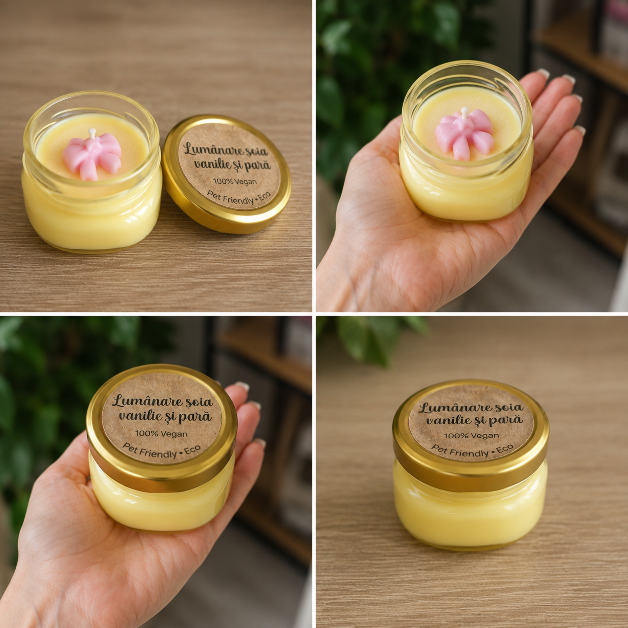 Lumânare Parfumată „Blândețe” din Ceară naturală de Soia – Vanilie și Pară (200 g)