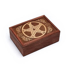 Cutie din Lemn de Acacia pentru Tarot cu Pentaclu Gravat – 17,5 cm