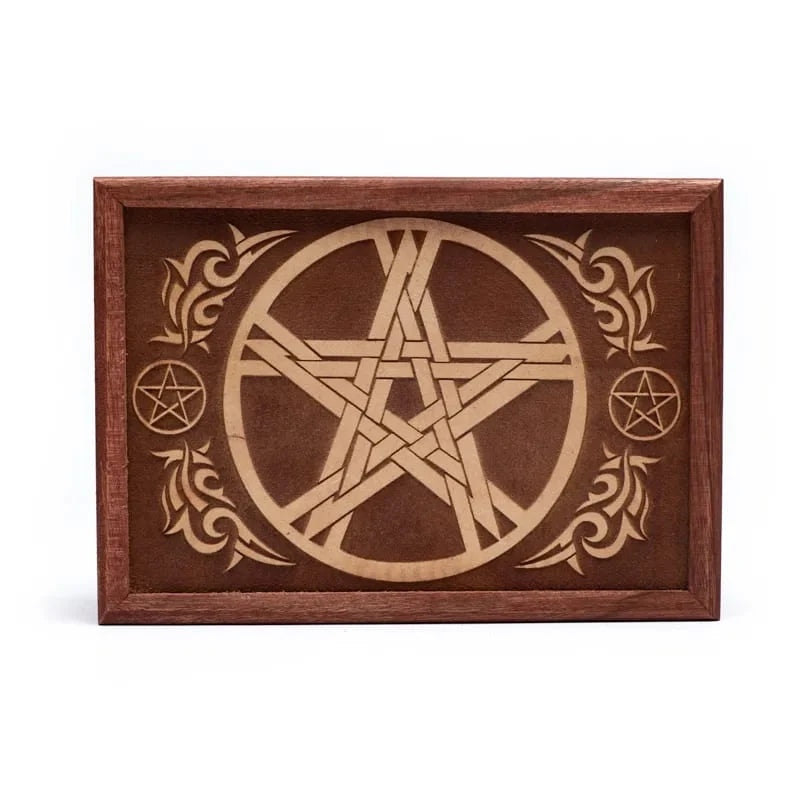 Cutie din Lemn de Acacia pentru Tarot cu Pentaclu Gravat – 17,5 cm