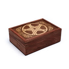 Cutie din Lemn de Acacia pentru Tarot cu Pentaclu Gravat – 17,5 cm