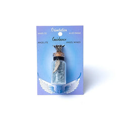 Pandantiv sticluță cu Angelite și aripă de înger pentru calm, alinare și protecție