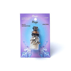 Pandantiv sticluță cu Piatra Lunii Multicoloră și Unicorn pentru intuiție, echilibru și inspirație, cu șnur