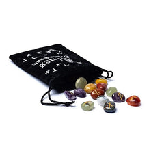 Set Oracol Rune 7 Chakre, pietre naturale calitate AA, în săculeț de catifea