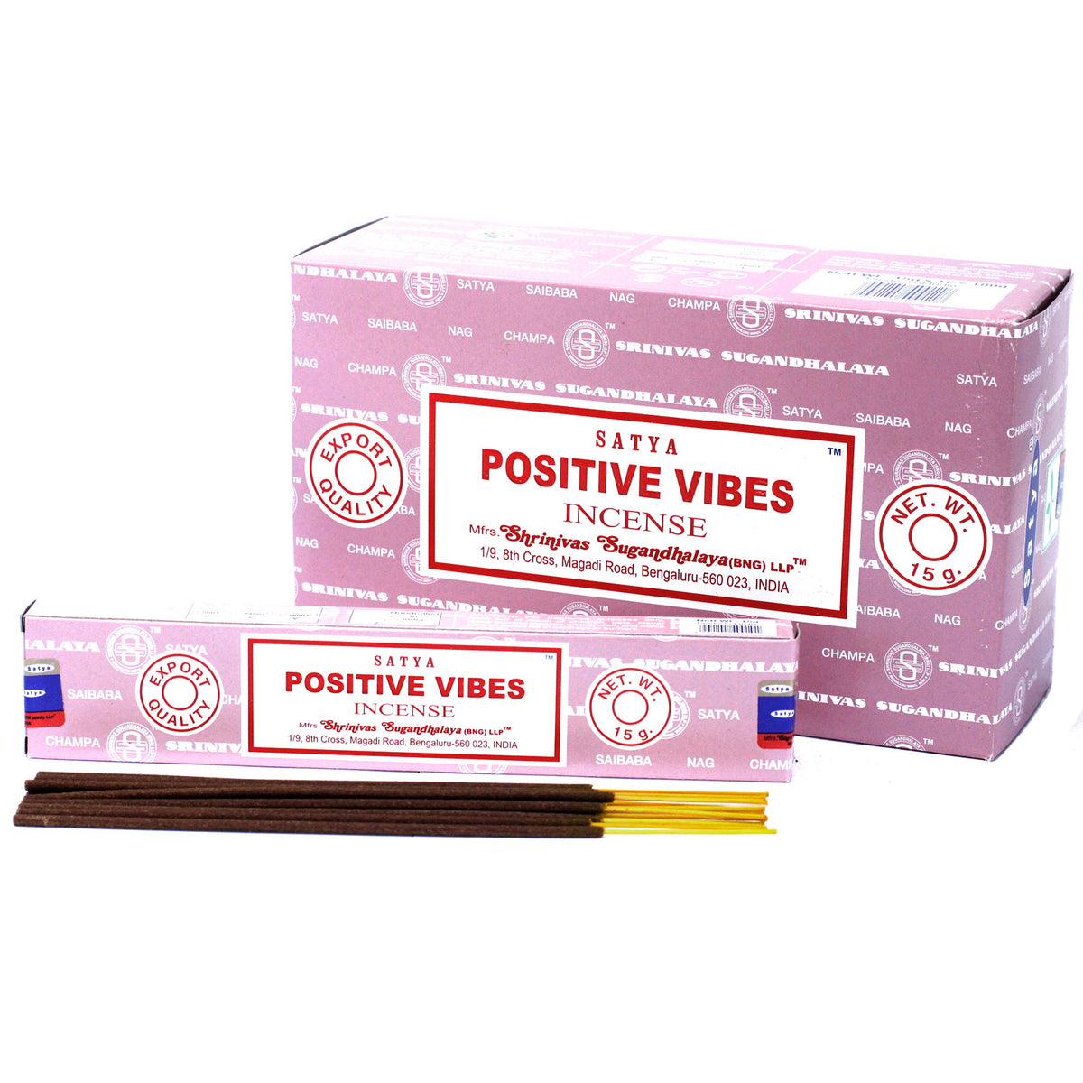 Bețișoare tămâie Satya Positive Vibes fabricate manual în Bangalore India, amestec natural de uleiuri esențiale florale pentru purificare spațială