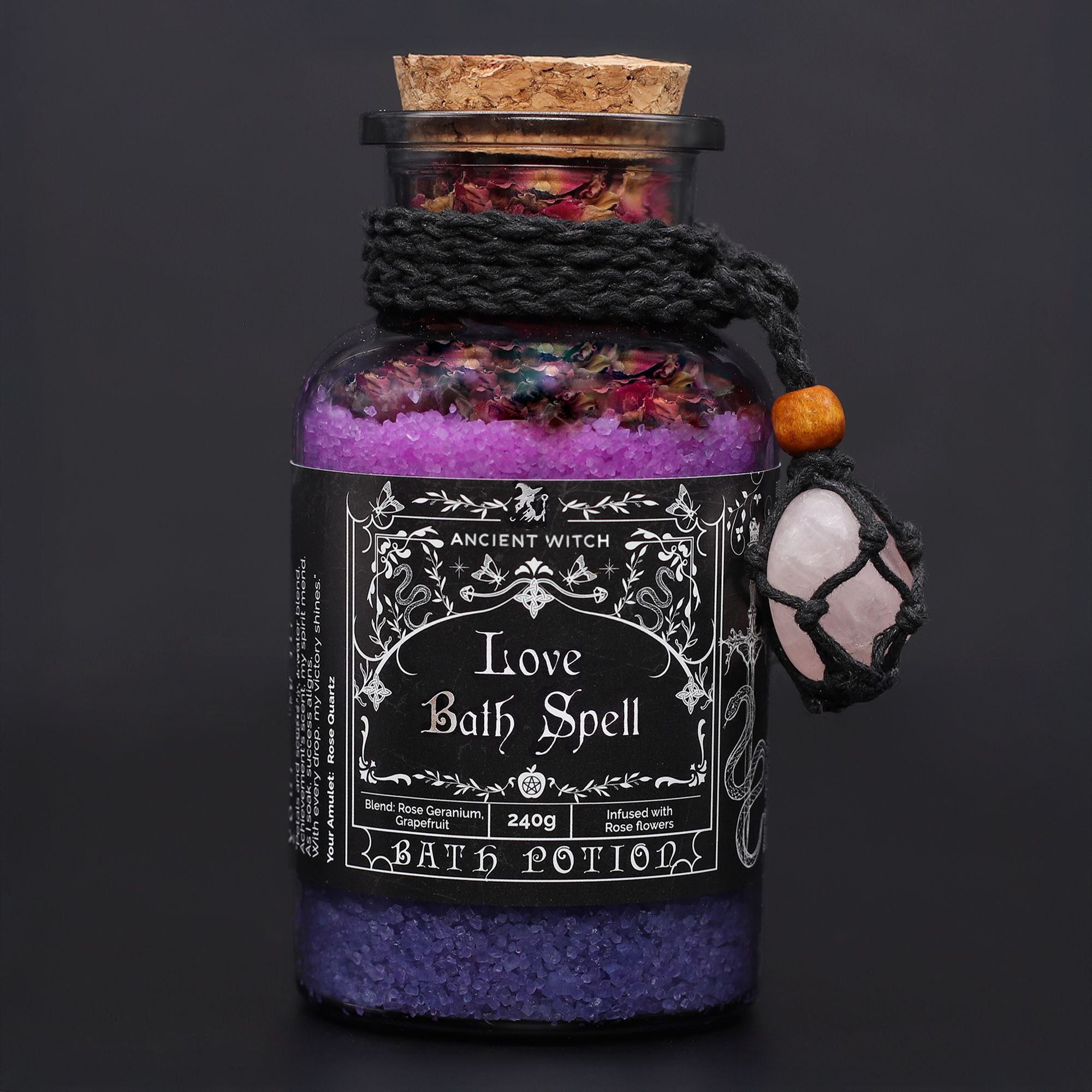 Amestec sare de baie Ancient Witch pentru iubire, cu Cuarț roz, 490g greutate totală