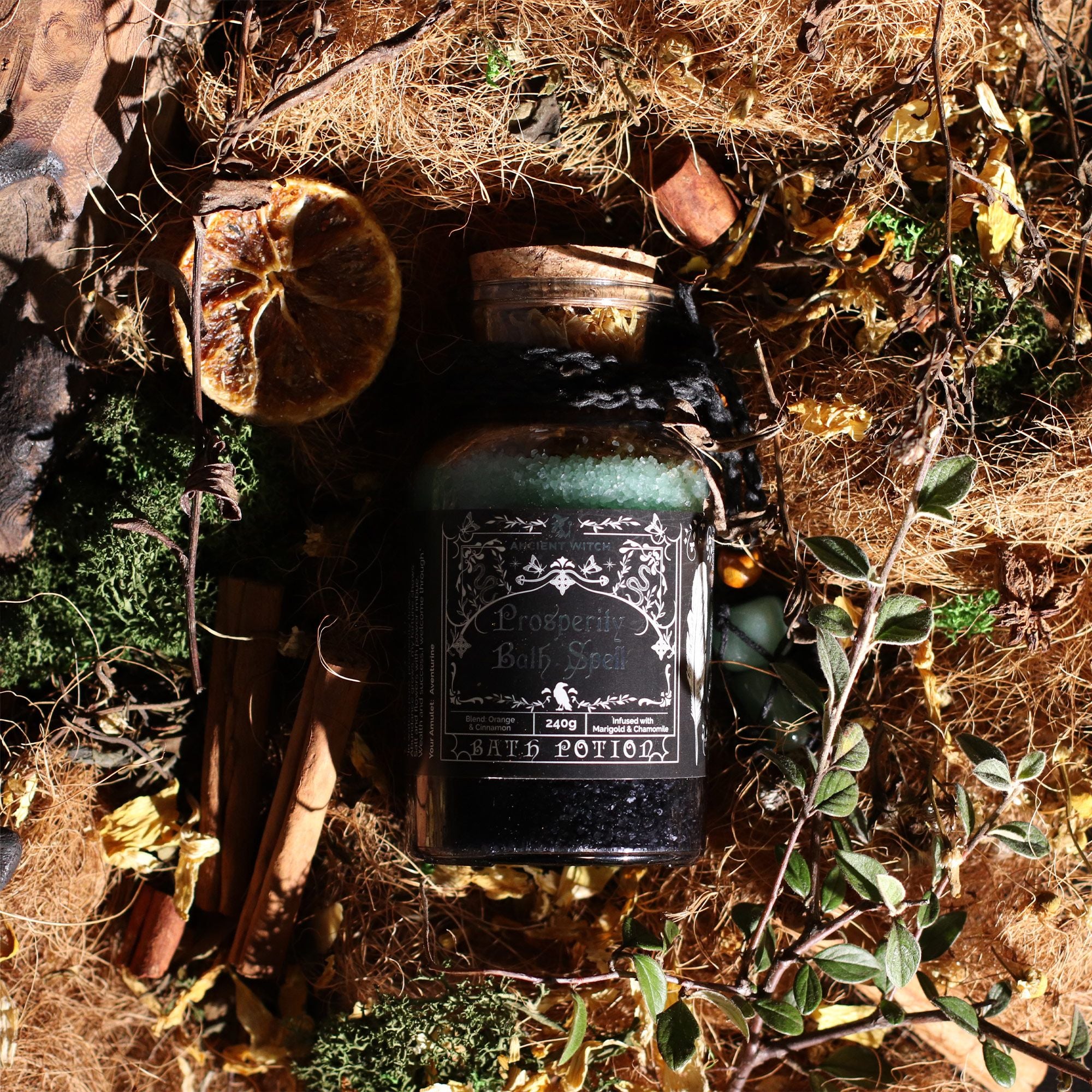 Amestec sare de baie Ancient Witch pentru Prosperitate, cu Cristal Aventurin, 490 g