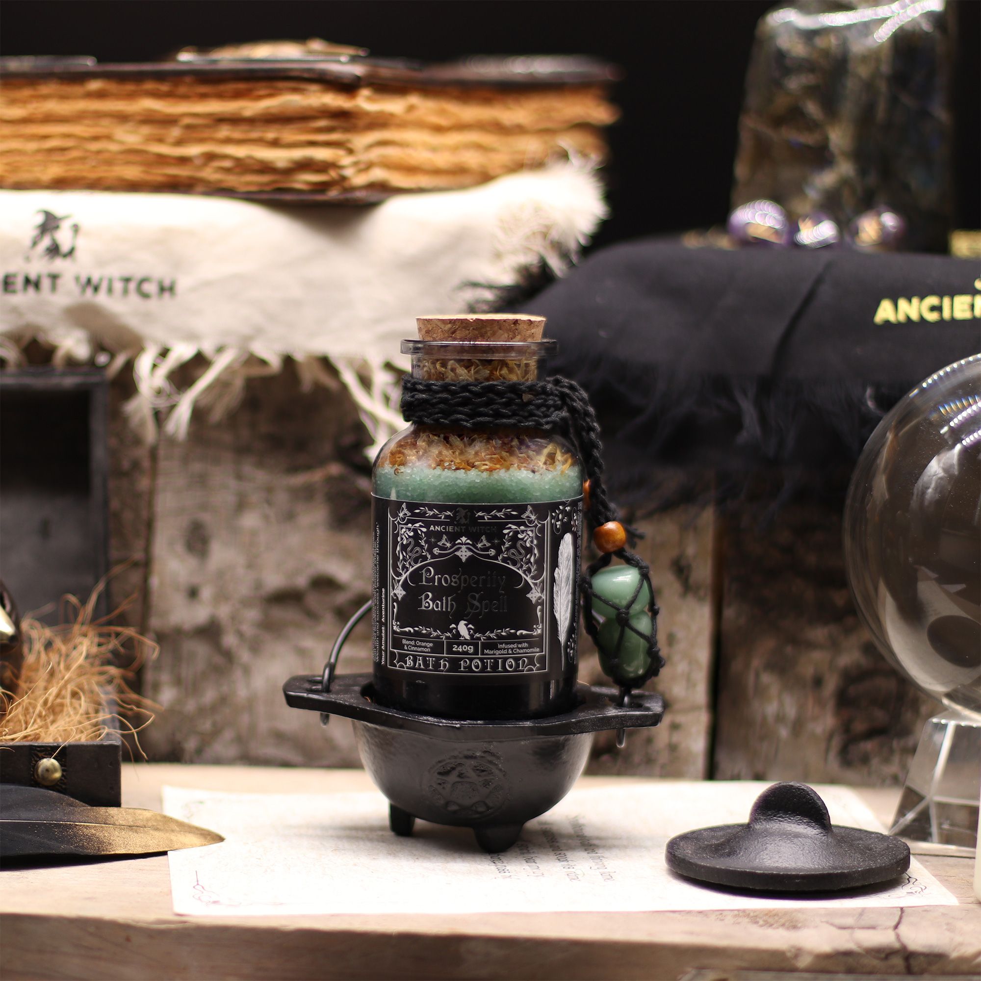 Amestec sare de baie Ancient Witch pentru Prosperitate, cu Cristal Aventurin, 490 g