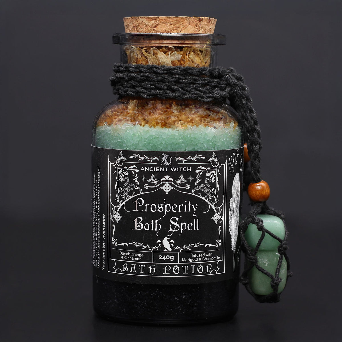 Amestec sare de baie Ancient Witch pentru Prosperitate, cu Cristal Aventurin, 490 g