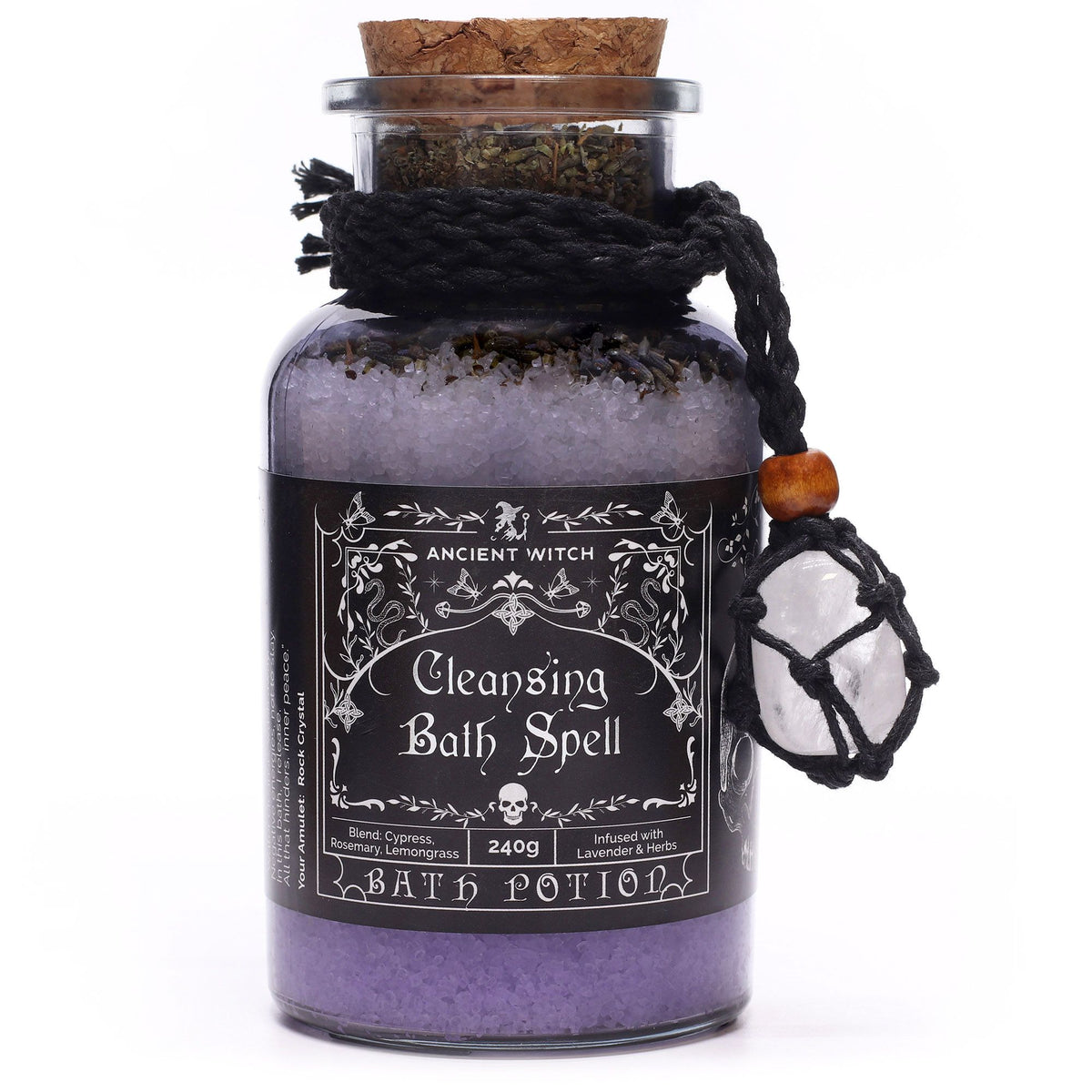 Amestec sare de baie Ancient Witch pentru Curățare Energetică, cu Cristal de Stâncă, 490g greutate totală