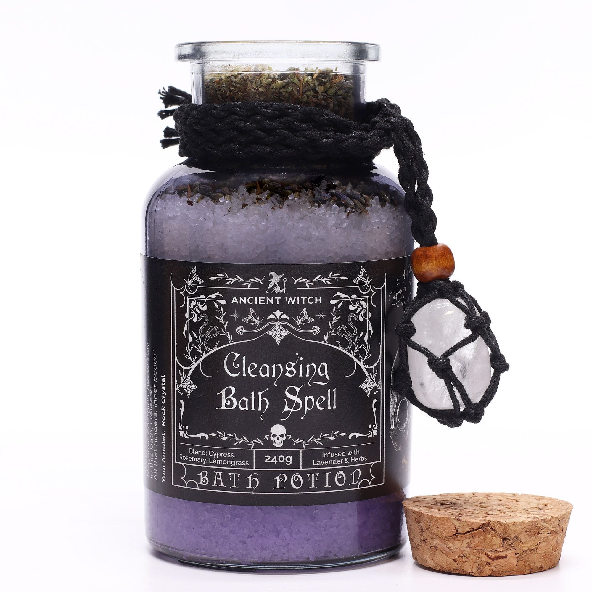 Amestec sare de baie Ancient Witch pentru Curățare Energetică, cu Cristal de Stâncă, 490 g