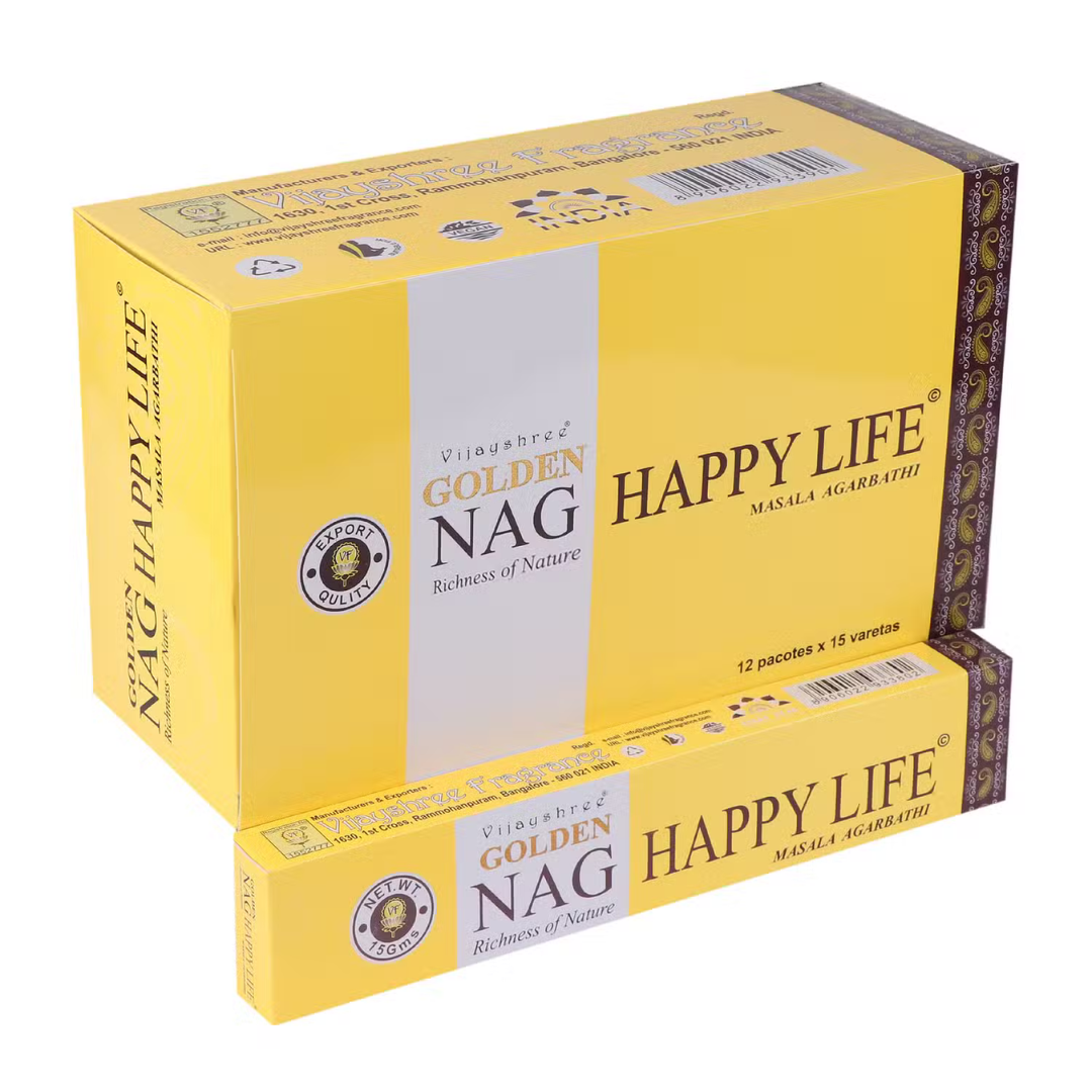 Bețișoare parfumate naturale, Golden Nag Viață Fericită, 15 g, aprox 15 bucăți