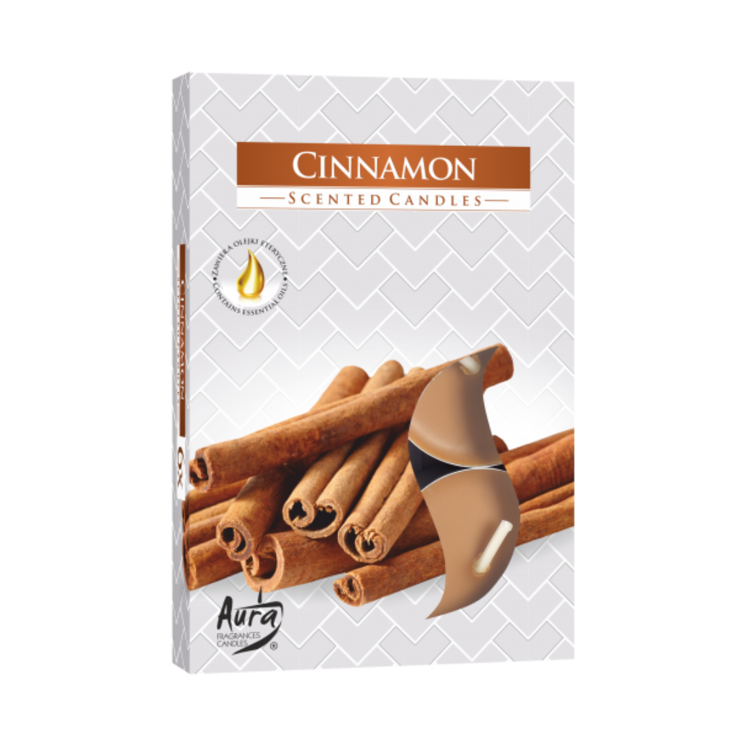 Set 6 lumânări maro de tip pastilă cu aromă de scorțișoară