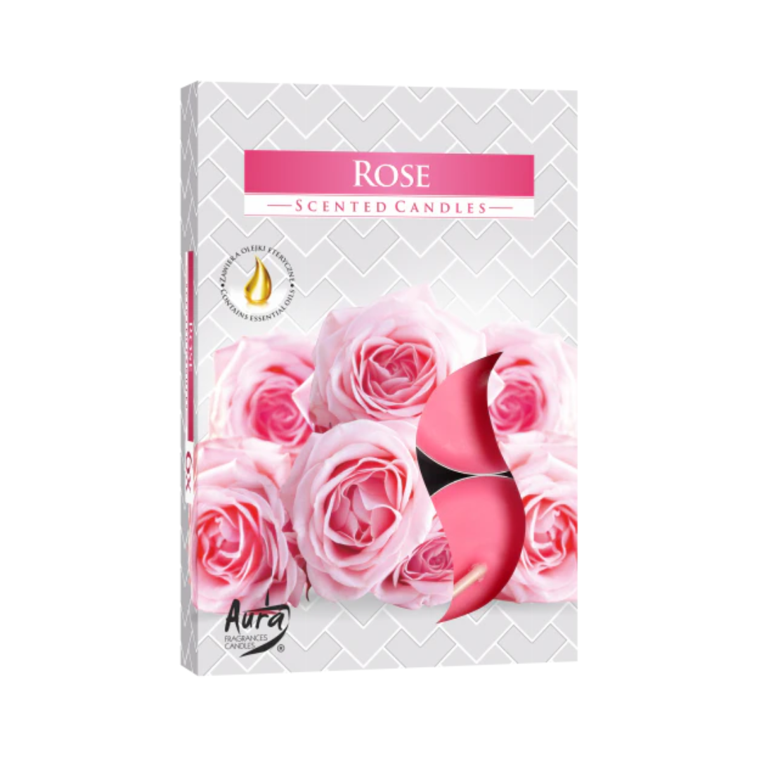 Set 6 Lumânări Tip Pastilă cu Aromă de Trandafir