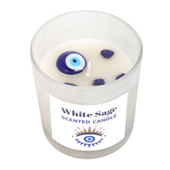 Lumânare pentru Protecție cu Salvie Albă, Sodalit și Ochiul Atotvăzător (Evil Eye)