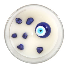 Lumânare pentru Protecție cu Salvie Albă, Sodalit și Ochiul Atotvăzător (Evil Eye)
