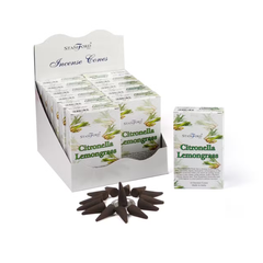 Conuri Parfumate Citronella și Iarbă de Lămâie, 15 Conuri + Suport inclus
