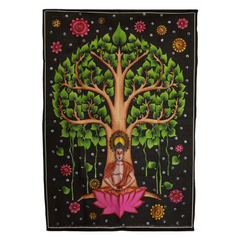 Pânză de perete Buddha sub Arborele Bodhi pentru meditație, din bumbac, 70x110 cm