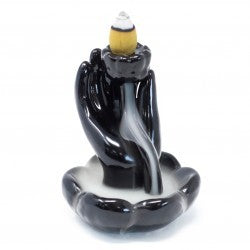 Suport ceramic sculptural mână Buddha cu floare de lotus pentru conuri parfumate fum curgător meditație budhistă
