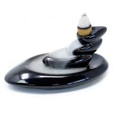 Suport ceramic decorativ pentru conuri parfumate fum curgător cu design pietre mici pentru meditație
