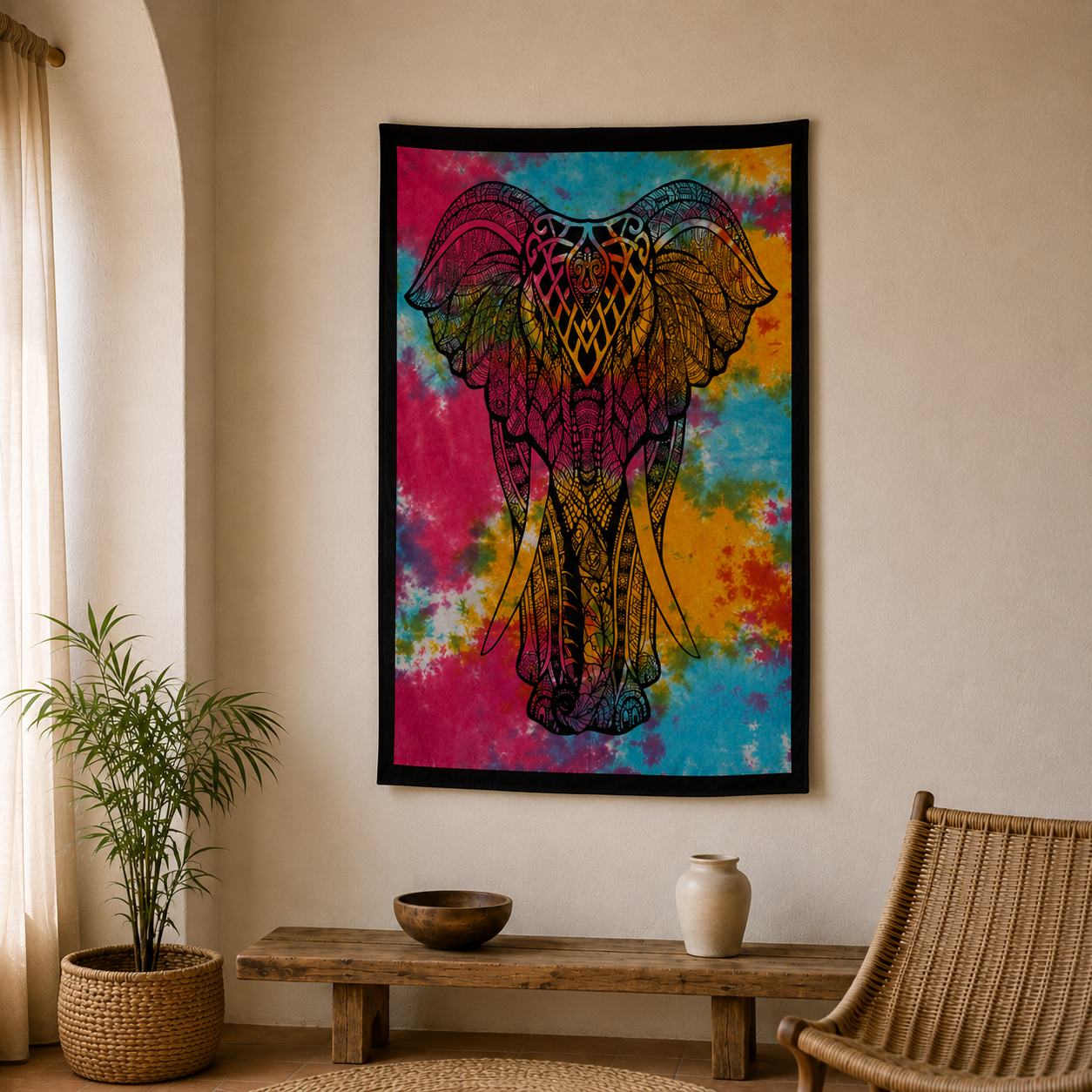 Pânză de perete Elefant pentru meditație, din bumbac, 78x112 cm