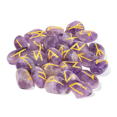 Set rune din ametist natural calitate AA – 25 pietre pentru divinație, intuiție și meditație